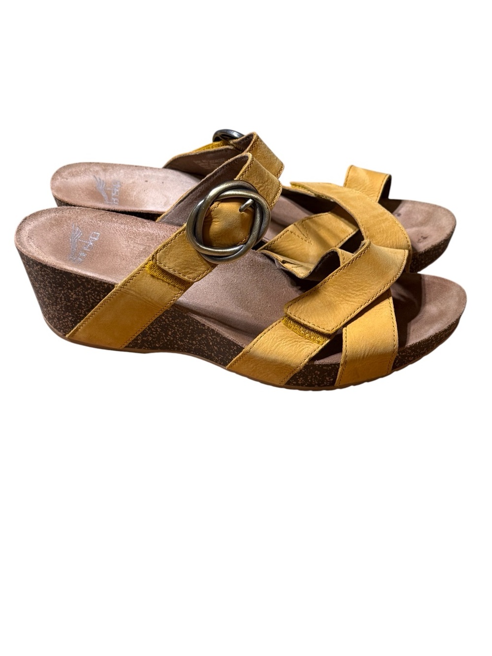 Dansko Susie Mango Yellow Nubuck Leather Wedge Sandals Women's Size 40 US 9.5-10 - Picture 4 of 7